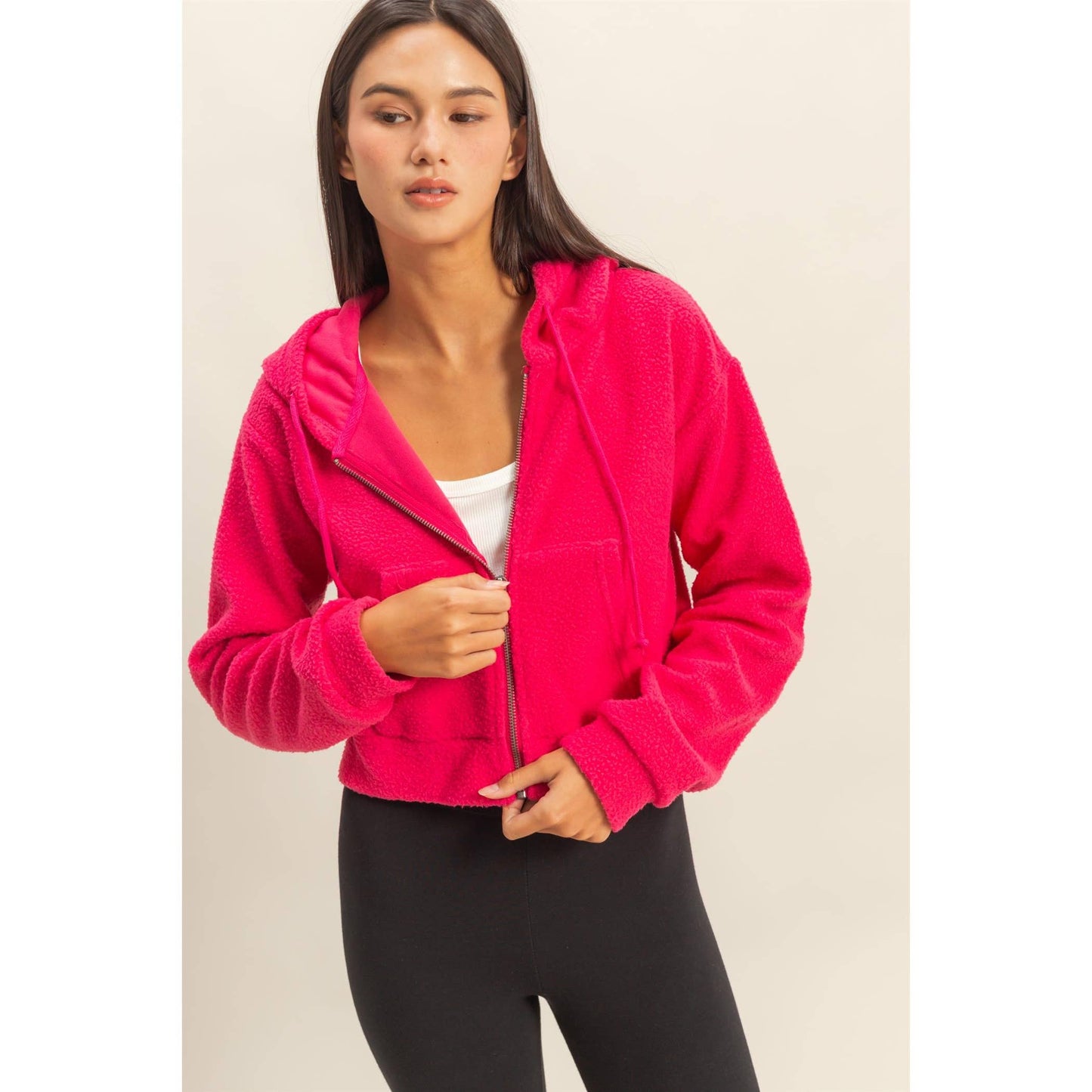 Sherpa Cropped Zip Up Hoodie