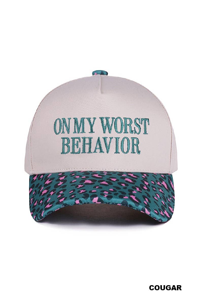 ,,,...._ 0919 On My Worst Behavior Two Tone Canvas Cotton Cap SI-28817: BLACK-189427 / OS