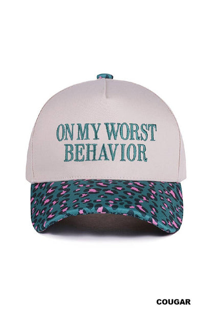 ,,,...._ 0919 On My Worst Behavior Two Tone Canvas Cotton Cap SI-28817: BLACK-189427 / OS