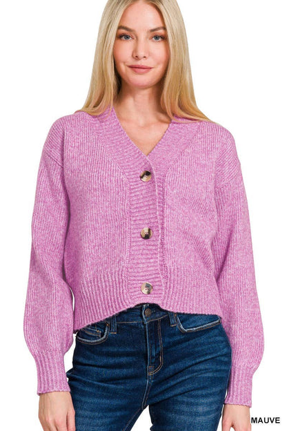 Melange Button Front Sweater Cardigan
