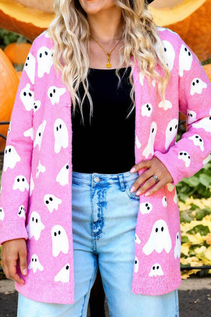 Black Halloween Ghost Pattern Mid length Knitted Cardigan