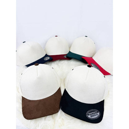 Two Tone Corduroy Snap Back Baseball Cap: RED/CREAM / ONE(6)