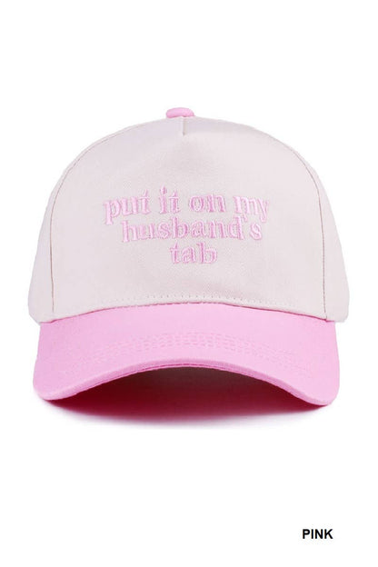 `.Put It On My Husband's Tab Two Tone Canvas Cotton: RED-183860 / OS