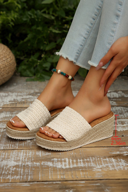 White Boho Woven One Band Wedge Slippers