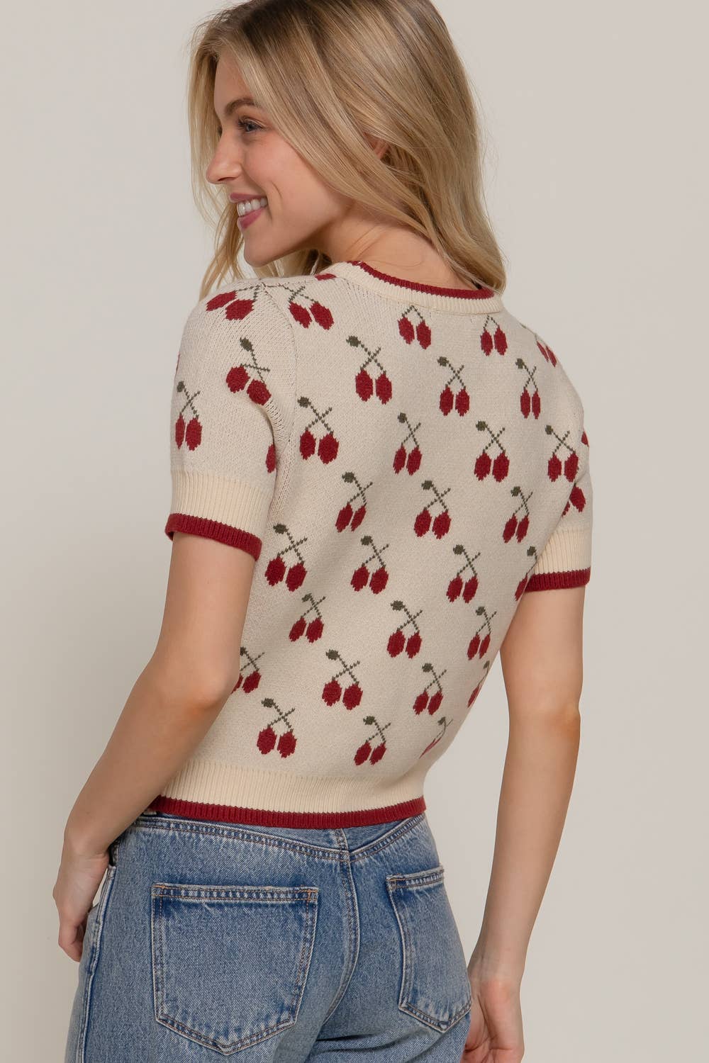 ,....1029 Cherry Pattern Sweater SI-28997: BLU-blue/red-190992 / L
