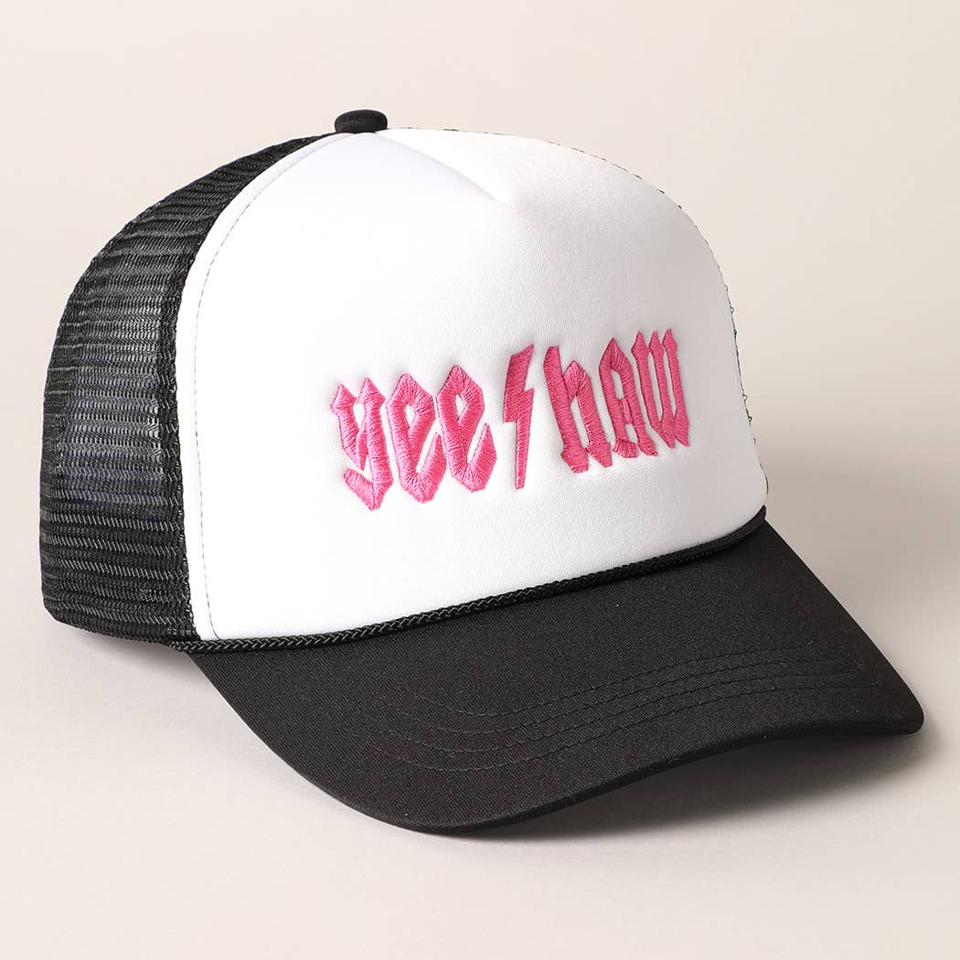 YeeHaw Letter Graphic Embroidered Foam Trucker Hat: BLKWH / ONE SIZE