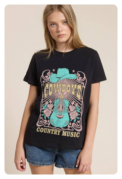 Cowboys & Country Music Graphic Premium Cotton Reg Fit Tee: BLACK / M
