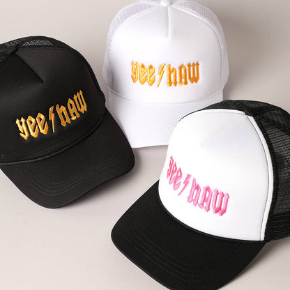 YeeHaw Letter Graphic Embroidered Foam Trucker Hat: BLKWH / ONE SIZE
