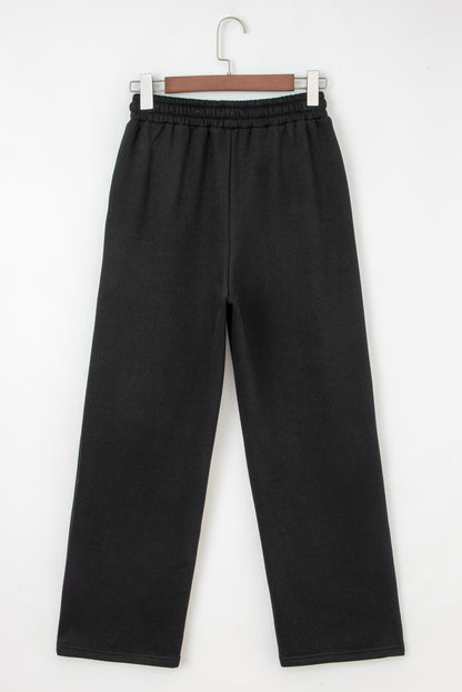 Black Leopard Drawstring Winter Fleece Pants
