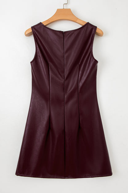 Wild Ginger  Faux Leather Sleeveless Round Neck Mini Dress