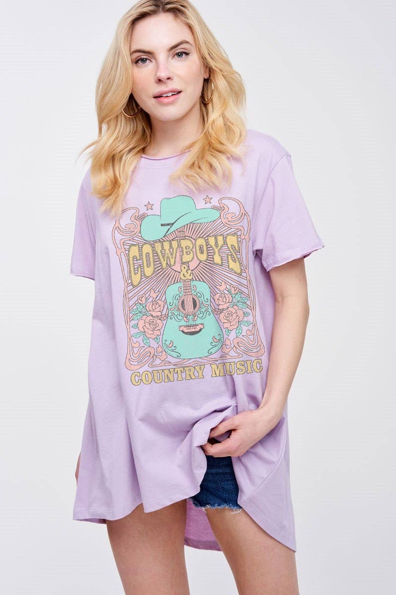 Cowboys & Country Music Graphic Cotton Tunic: TAUPE / S