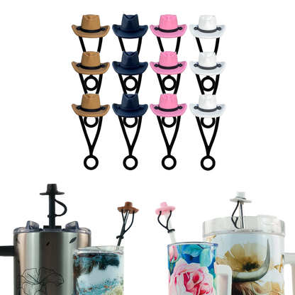 SILICONE STRAW TOPPER - 12 PACK: Cowboy Hat