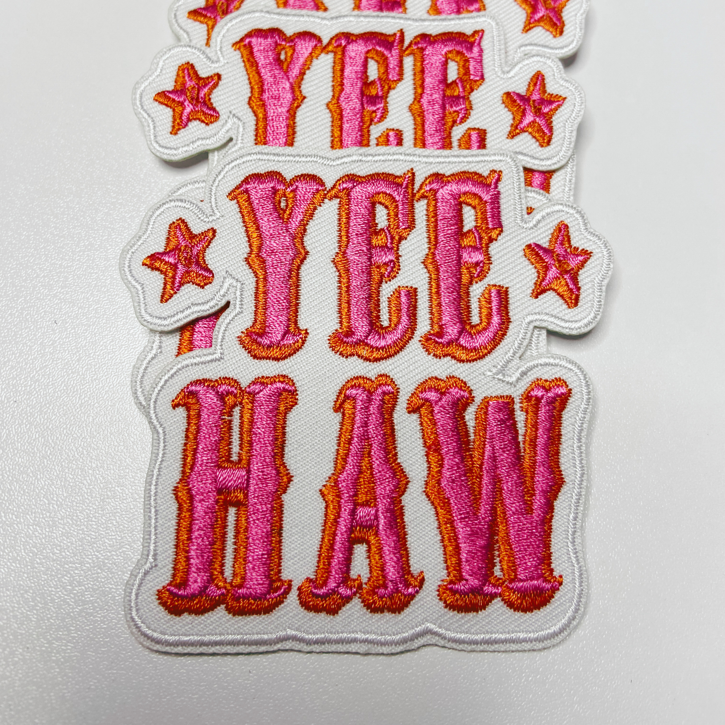 3" Yee Haw in Pink -  Embroidered Hat Patch: Embroidered patch