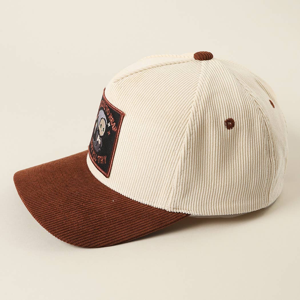 Skull Grim Reaper Patch Corduroy Trucker Cap: BEIGE / One Size