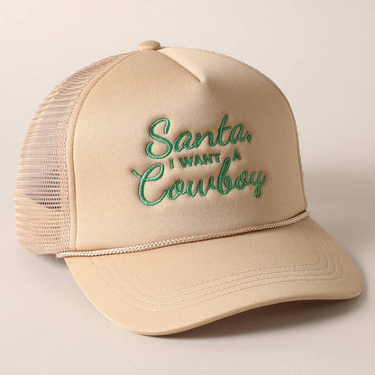 Santa I want a Cowboy Mesh Back Trucker Hat: 4407-KELLY GREEN / ONE SIZE