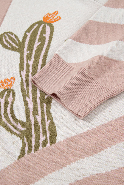 Apricot Cactus Print V Neck Plus Size Button Cardigan