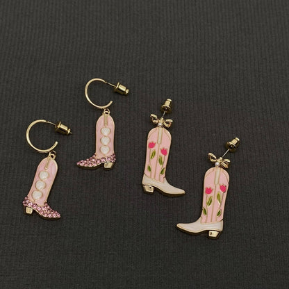 Western Style Enamel Boots Charm Post Earrings - WJ: Heart