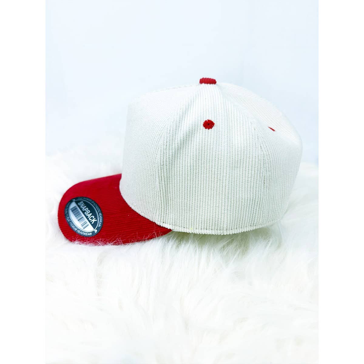 Two Tone Corduroy Snap Back Baseball Cap: RED/CREAM / ONE(6)