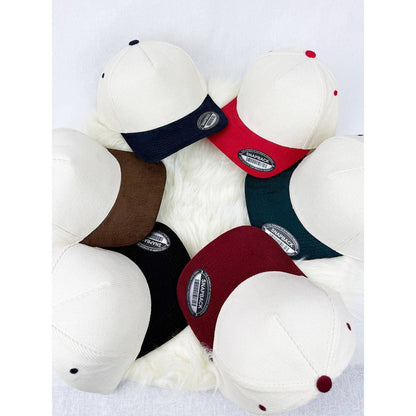 Two Tone Corduroy Snap Back Baseball Cap: BROWN/CREAM / ONE(6)