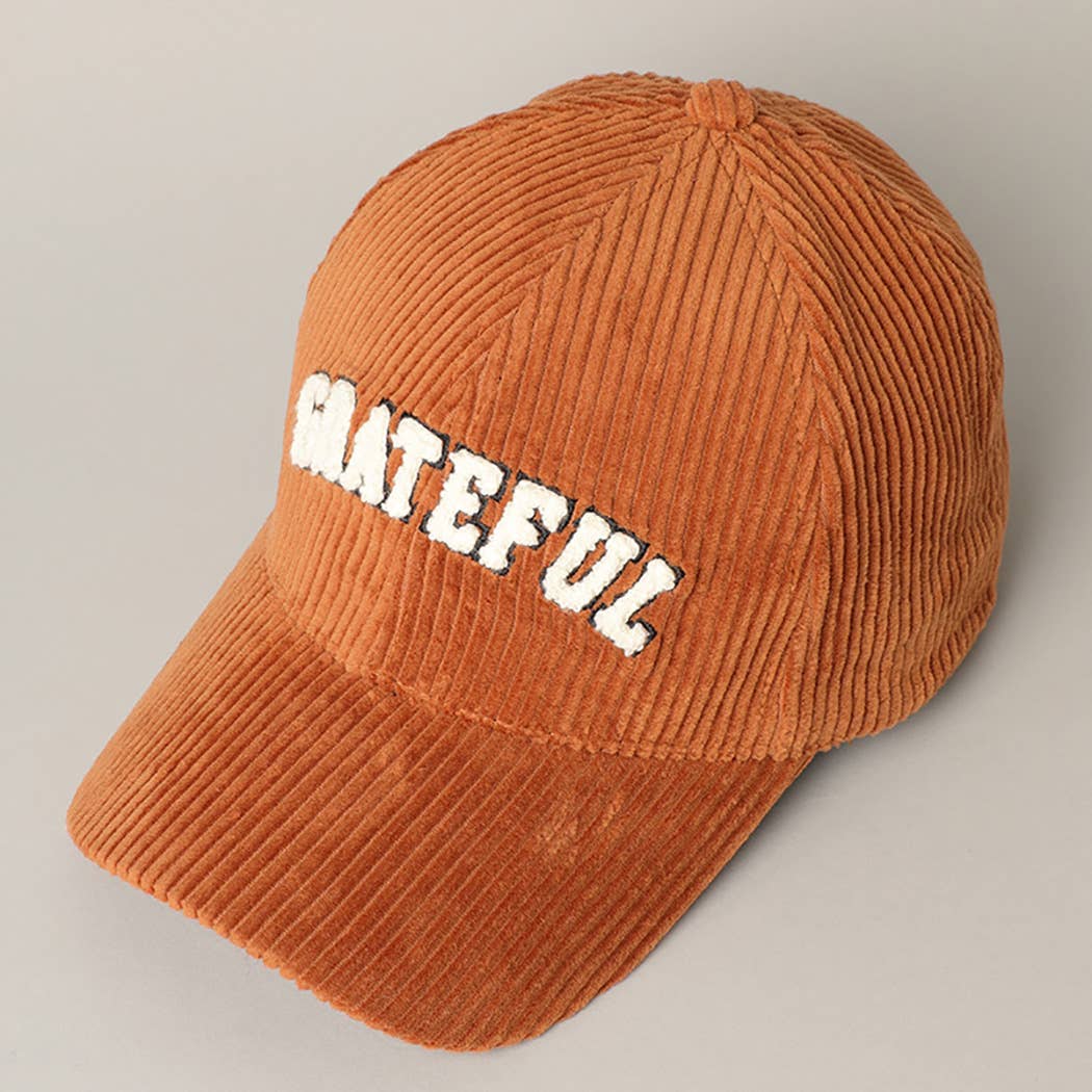 GRATEFUL 3D Embroidered Corduroy Baseball Cap: BROWN / One Size