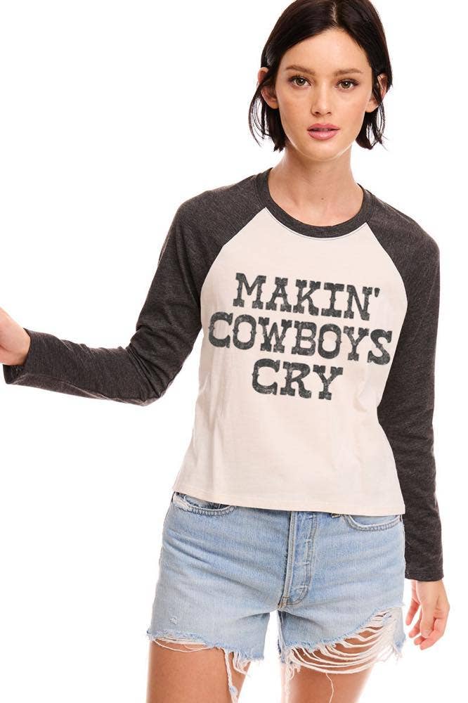 Makin' Cowboys Cry L/S Raglan Graphic Tee: BLACK/CHARCOAL / M