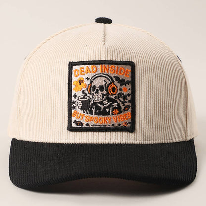 DEAD INSIDE BUT SPOOKY VIBES Two-Tone Corduroy Trucker Hat: BLACK / One Size