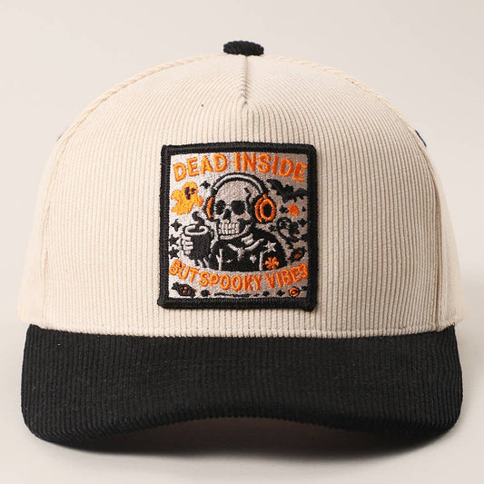 DEAD INSIDE BUT SPOOKY VIBES Two-Tone Corduroy Trucker Hat: BLACK / One Size