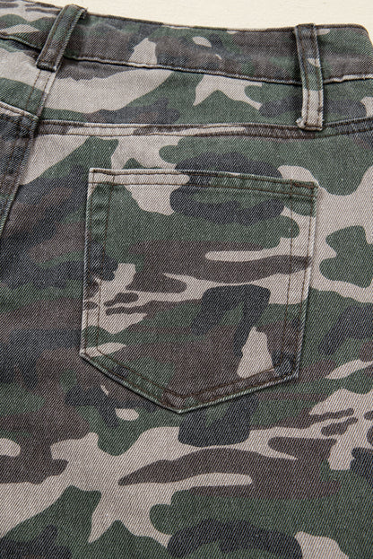 Green Camo Multi Pocket Cargo Wide Leg Jeans