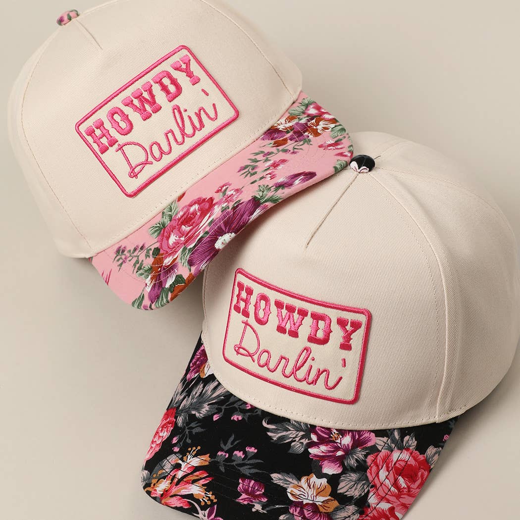 HOWDY Darlin' Embroidery Patch Floral Two-Tone Hat: Pink / ONE SIZE