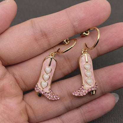 Western Style Enamel Boots Charm Post Earrings - WJ: Heart