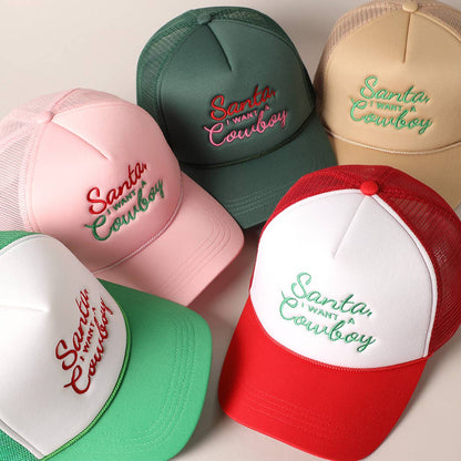Santa I want a Cowboy Mesh Back Trucker Hat: 4407-RED / ONE SIZE
