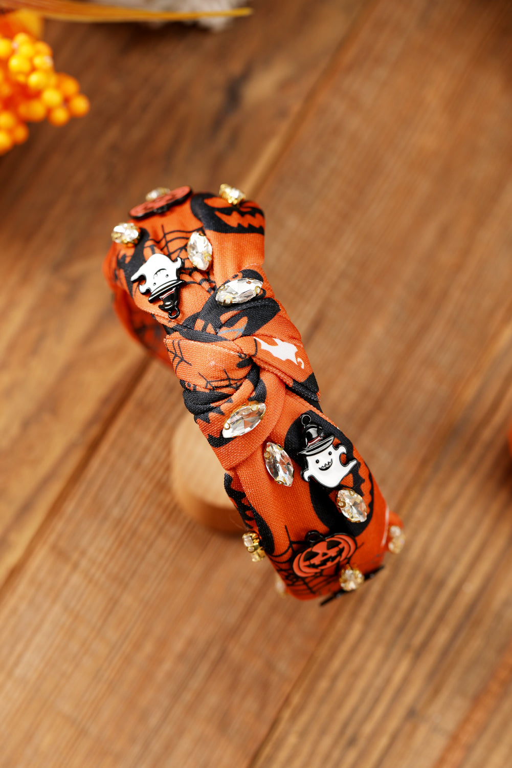 Orange Halloween Pumpkin Ghost Rhinestone Knotted Headband