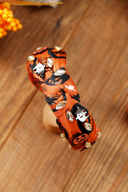 Orange Halloween Pumpkin Ghost Rhinestone Knotted Headband
