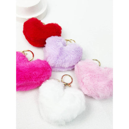 Heart Shape Faux Fur Pom Pom Keychain: MIX COLOR / ONE(12)