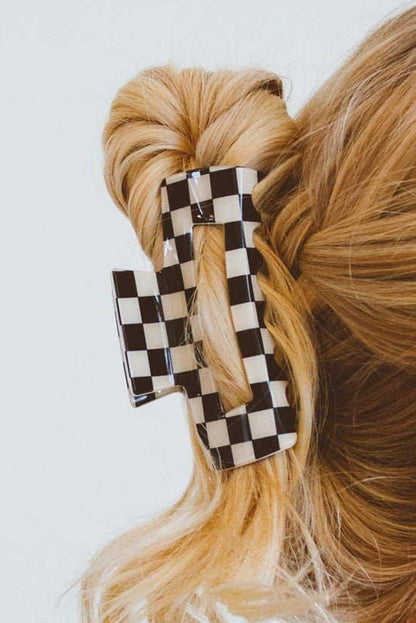Sky Blue Checkered Print Hollow Out Hair Clip