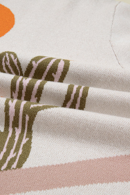 Apricot Cactus Print V Neck Plus Size Button Cardigan