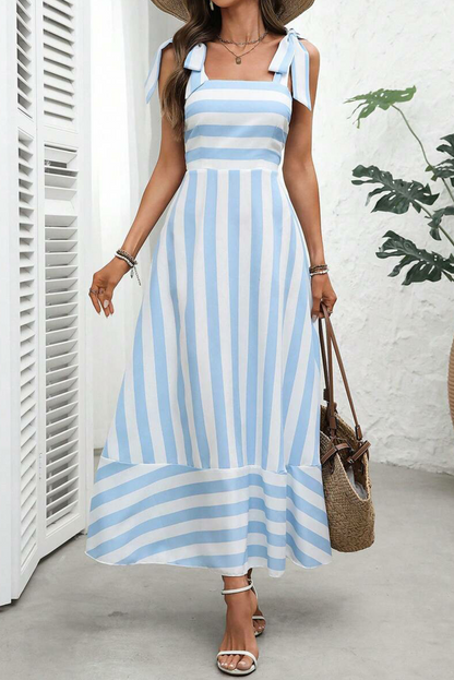 Black Geometric Striped Knot Strap Maxi Dress