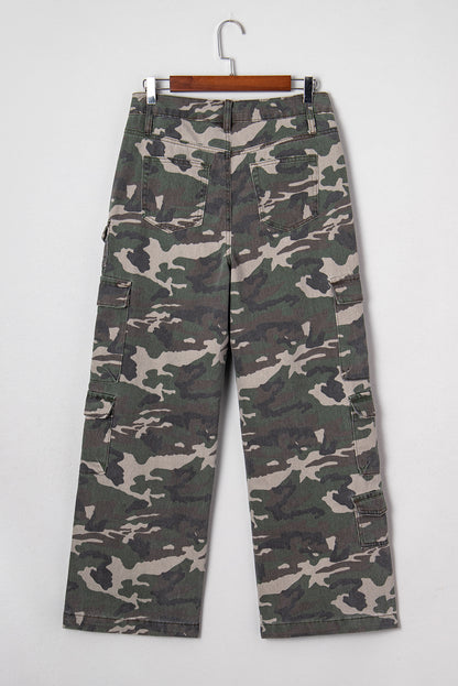 Green Camo Multi Pocket Cargo Wide Leg Jeans