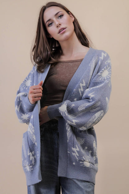 Oversized Western Graphic Knit Sweater Cardigan