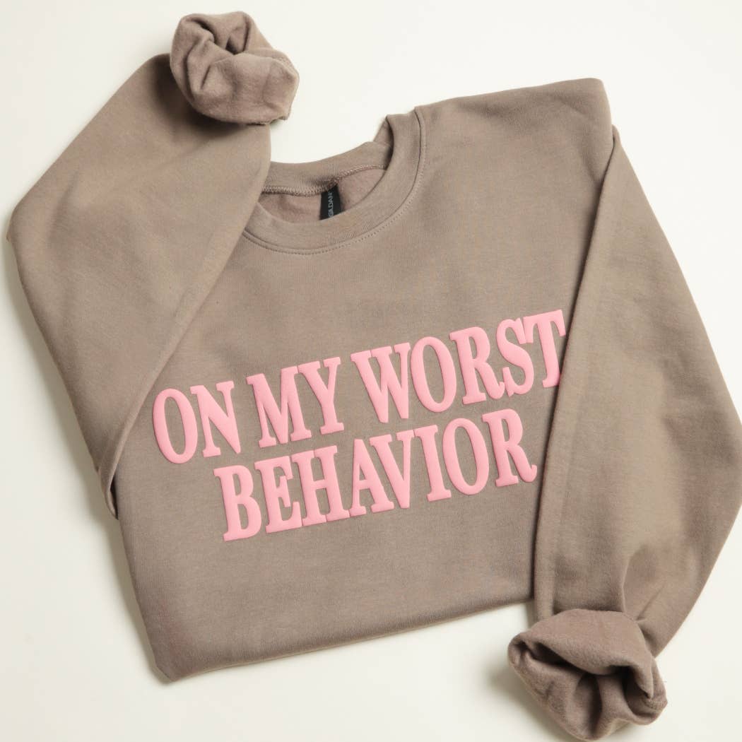 ON MY WORST BEHAVIOR PUFF MIDWEIGHT Sweatshirt: WHITE / L