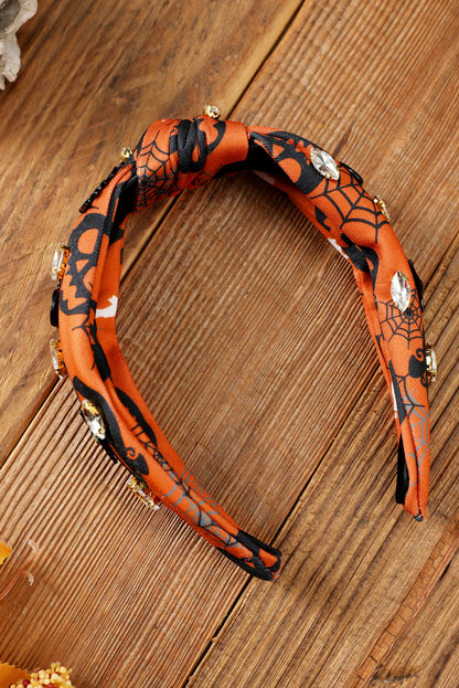 Orange Halloween Pumpkin Ghost Rhinestone Knotted Headband