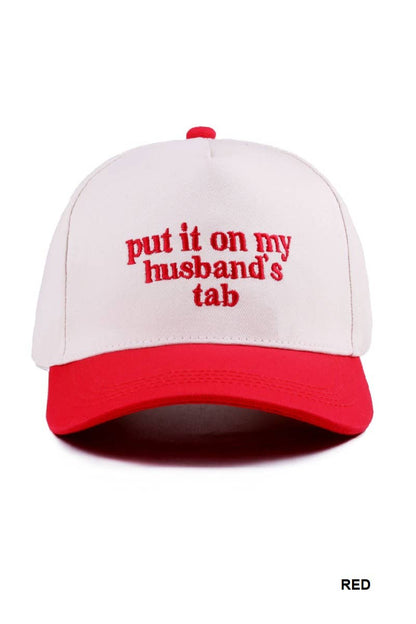 `.Put It On My Husband's Tab Two Tone Canvas Cotton: RED-183860 / OS