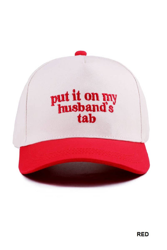 `.Put It On My Husband's Tab Two Tone Canvas Cotton: RED-183860 / OS