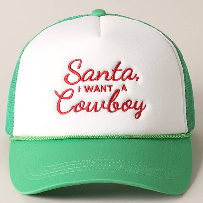 Santa I want a Cowboy Mesh Back Trucker Hat: 4407-RED / ONE SIZE