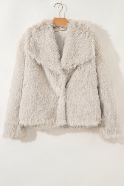 Jet Stream Solid Long Sleeve Thick Fuax Fur Coat