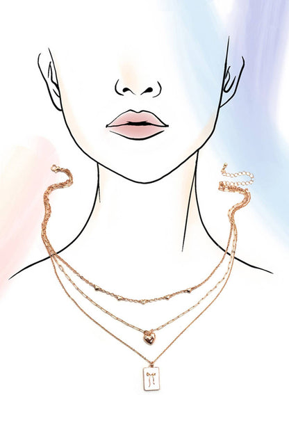 SQUARE BOW EPOXY CHARM LAYERED NECKLACE | 80N91936: GOLD