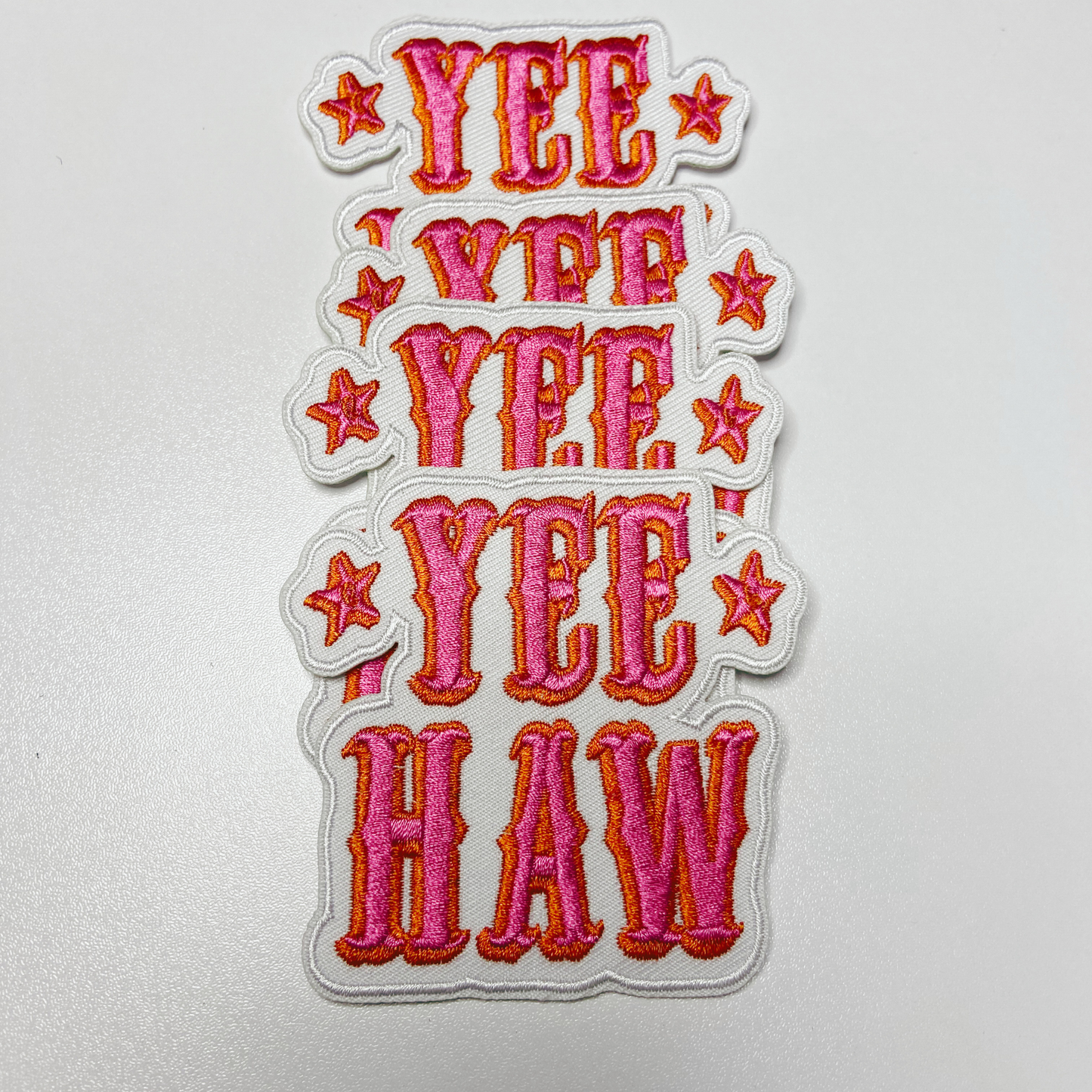 3" Yee Haw in Pink -  Embroidered Hat Patch: Embroidered patch