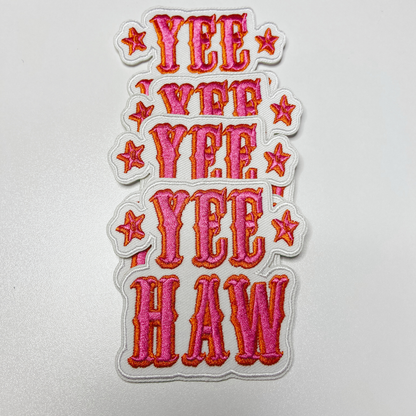3" Yee Haw in Pink -  Embroidered Hat Patch: Embroidered patch