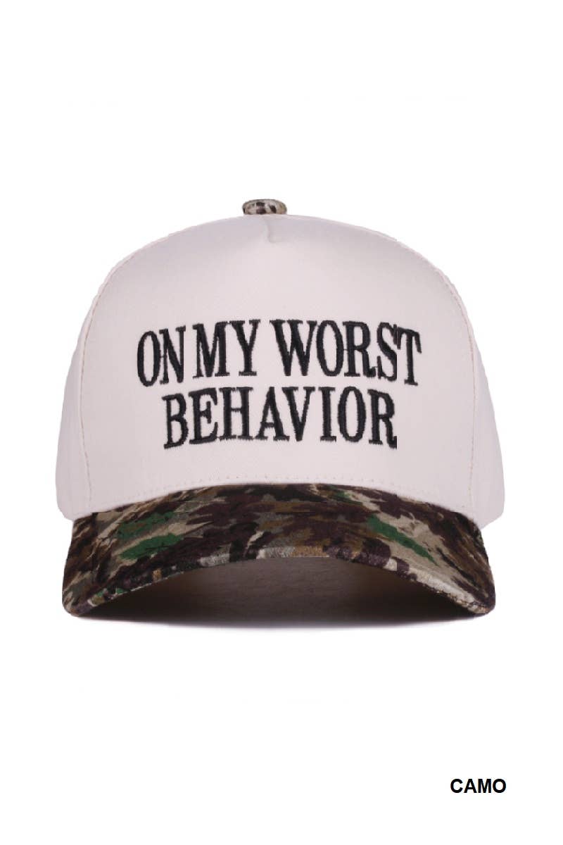 ,,,...._ 0919 On My Worst Behavior Two Tone Canvas Cotton Cap SI-28817: BLACK-189427 / OS