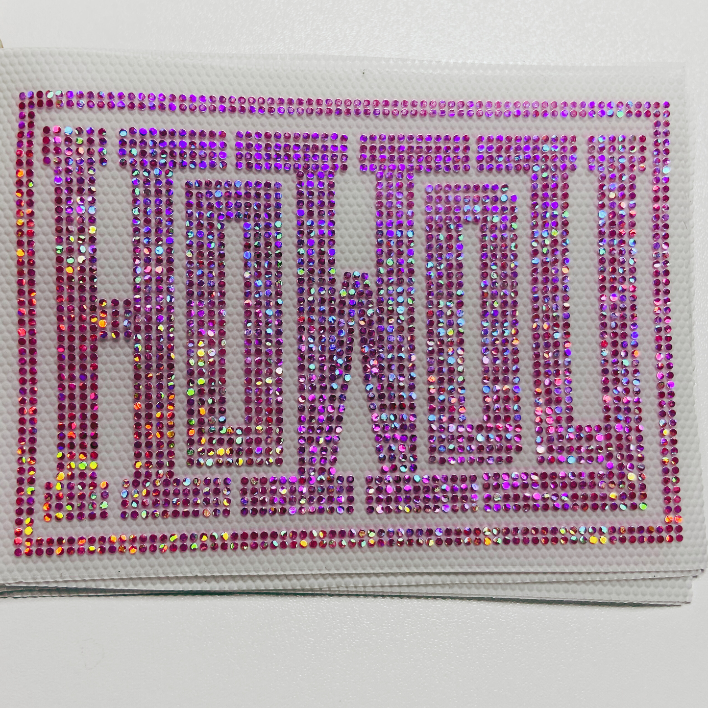 HOWDY block Letters SPANGLE Transfer - COLD PEEL  - Perfect for Hats: SPANGLE TRANSFER